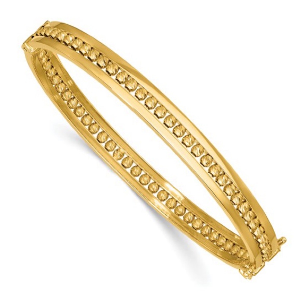 Leslie's 14K Yellow Gold Beaded Hinged Bangle - Italian Diamond-Cut 6.5mm
